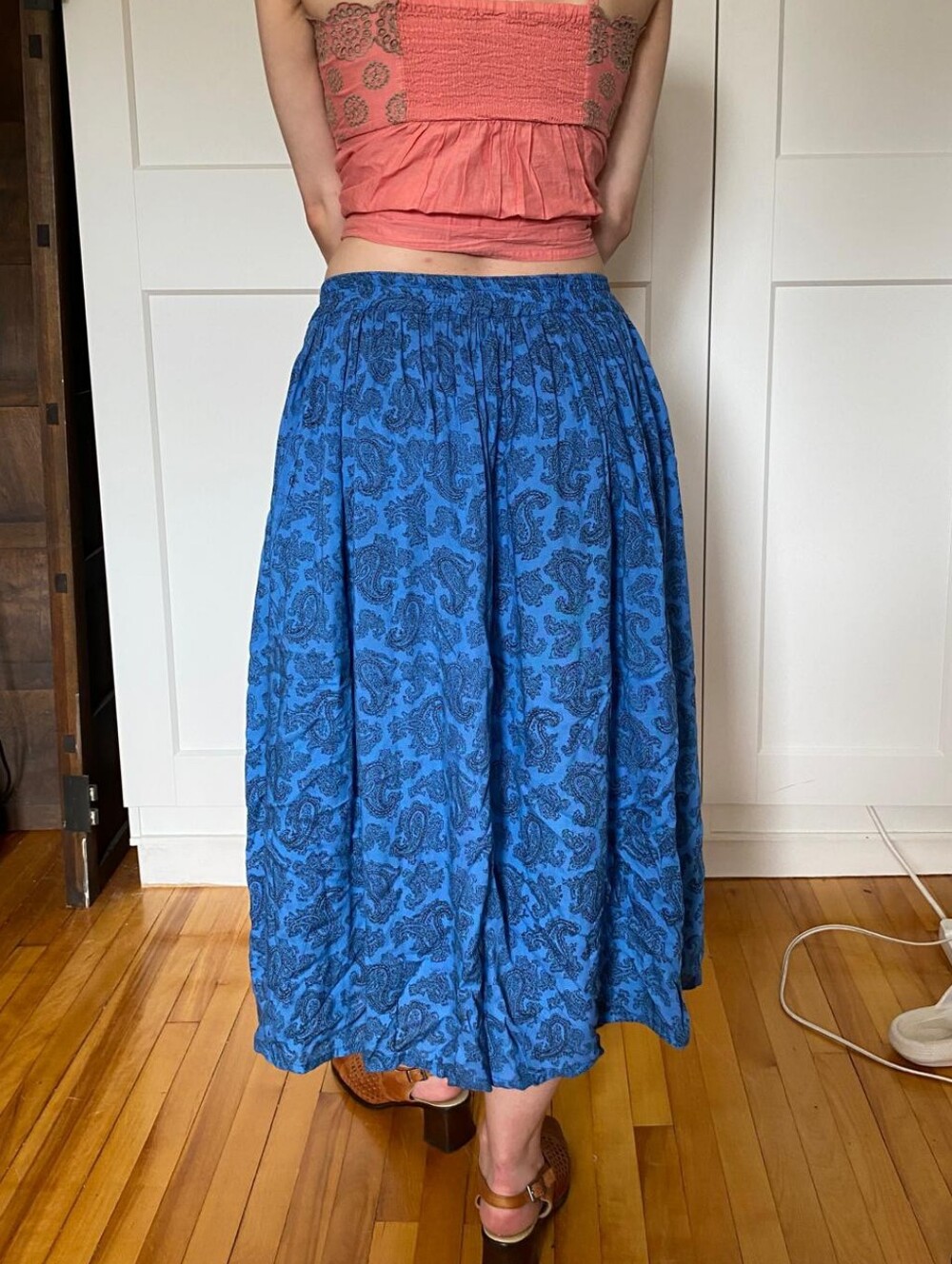Vintage Boho Blue Paisley Maxi Skirt - Picture 2 of 5